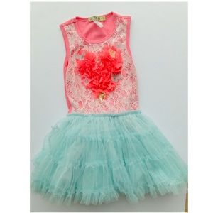 Little Mass coral pink and aqua blue dress - size 3T - NWOT